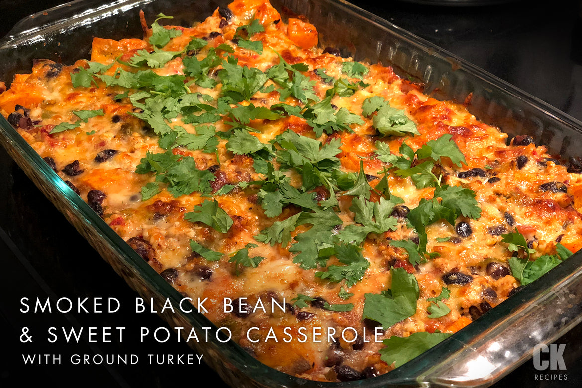 Smoked Black Bean and Sweet Potato Casserole with Ground Turkey